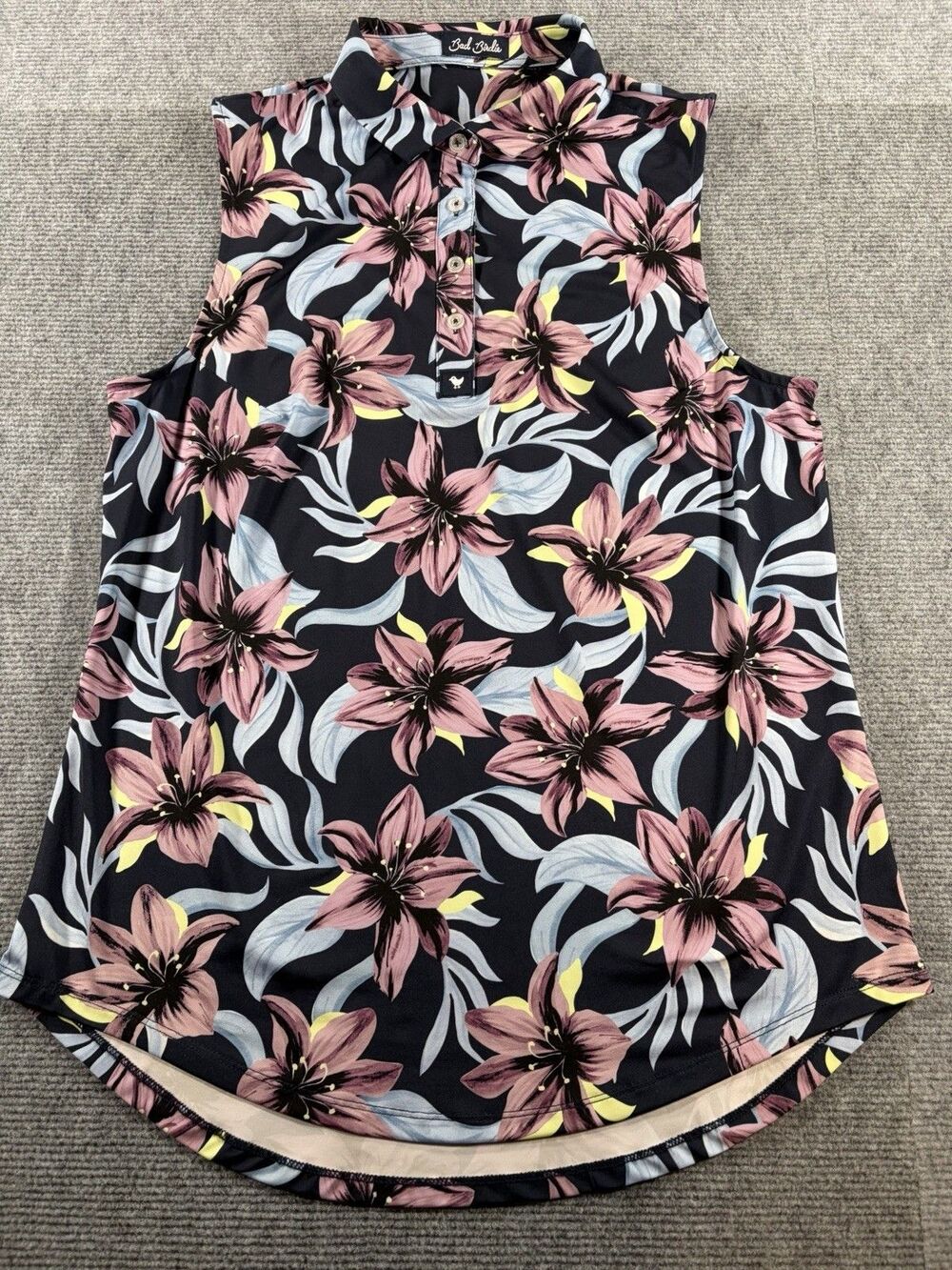 Bad Birdie Golf Polo Shirt Violet Blue Floral Sleeveless Size XL